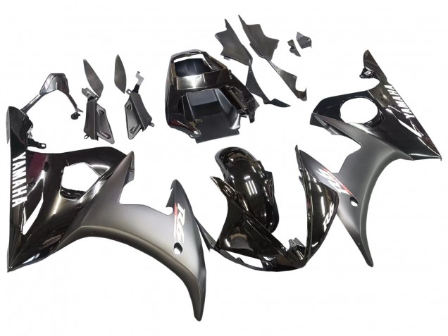 2003-2004 Yamaha YZF R6 Motorcycle Fairings - Glossy Black Matte Black White Decals UK