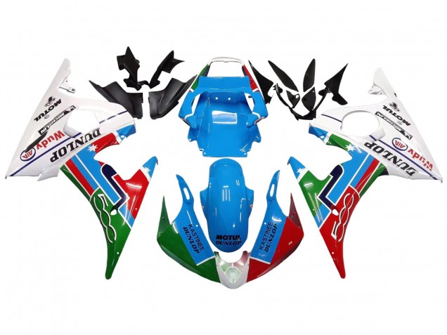 2006-2009 Yamaha YZF R6S Motorcycle Fairings - White Blue Green Red Kastinee Dunlop Motul UK