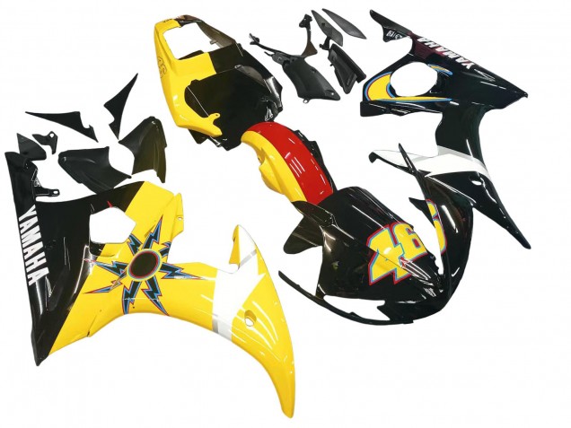 2003-2004 Yamaha YZF R6 Motorcycle Fairings - Yellow Red Glossy Black 46 UK