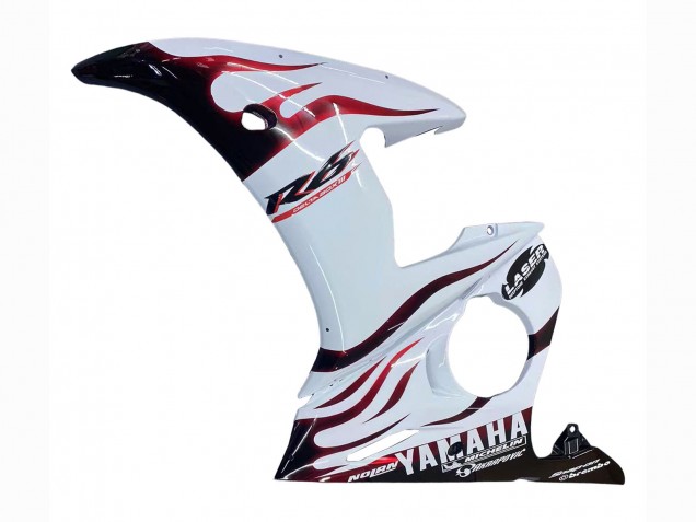 2006-2009 Yamaha YZF R6S Motorcycle Fairings - White with Dark Black Flame UK