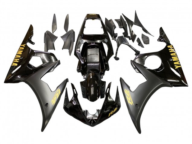 2003-2004 Yamaha YZF R6 Motorcycle Fairings - Glossy Black Matte Black Gold Decals UK