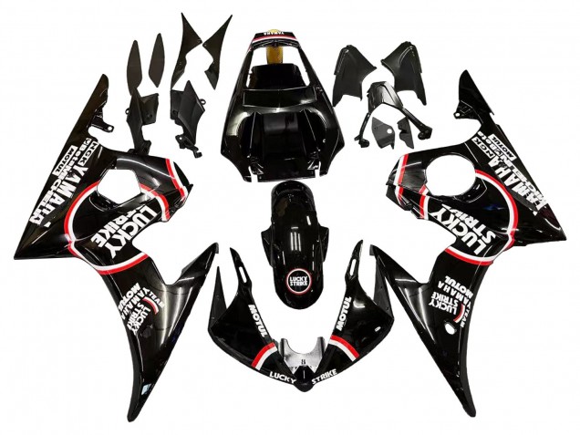 2003-2004 Yamaha YZF R6 Motorcycle Fairings - Glossy Black Red White Lucky Strike Motul UK