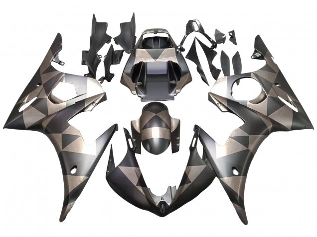 2006-2009 Yamaha YZF R6S Motorcycle Fairings - Grey Matte Black Geometric UK