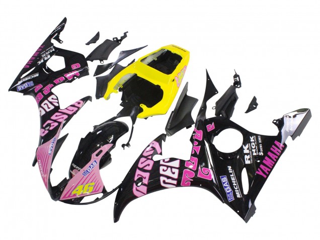 2003-2004 Yamaha YZF R6 Motorcycle Fairings - Yellow Pink Glossy Black Rossi Repsol 46 UK