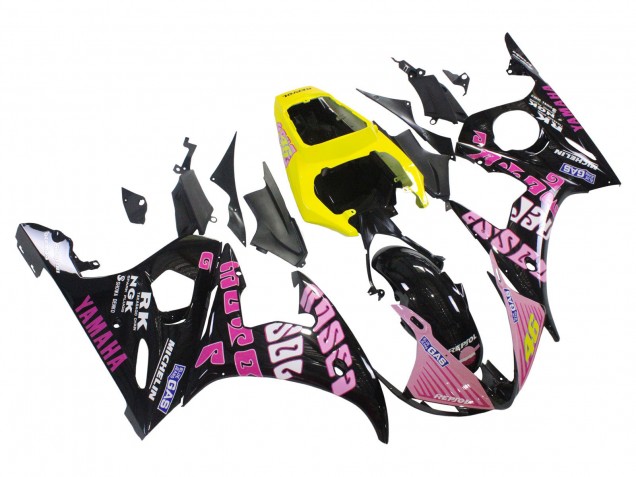 2003-2004 Yamaha YZF R6 Motorcycle Fairings - Yellow Pink Glossy Black Rossi Repsol 46 UK