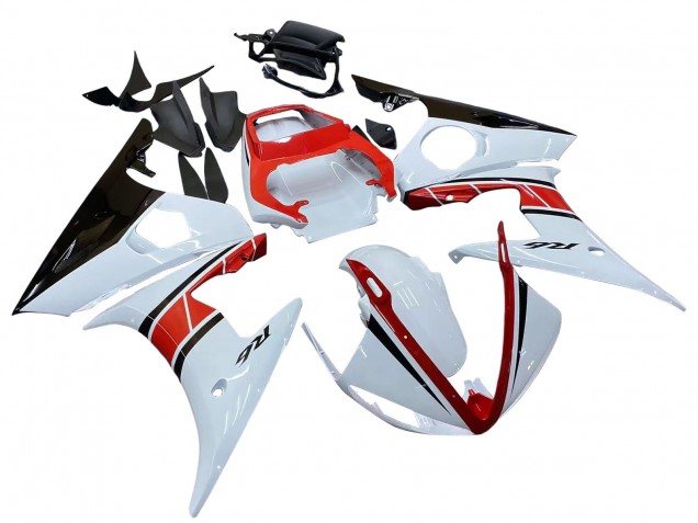 2003-2004 Yamaha YZF R6 Motorcycle Fairings - White Red Glossy Black UK