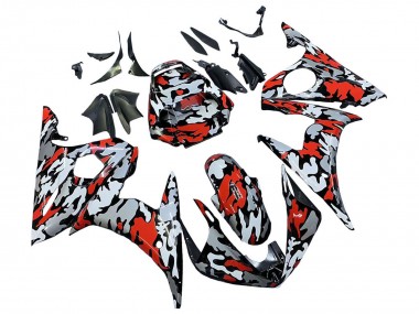 Best 2003-2004 Yamaha YZF R6 Motorcycle Fairings - Black Red Grey Camouflage UK