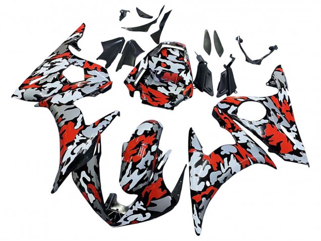 2003-2004 Yamaha YZF R6 Motorcycle Fairings - Black Red Grey Camouflage UK