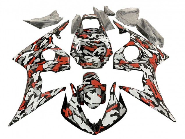 2003-2004 Yamaha YZF R6 Motorcycle Fairings - Black Red Grey Camouflage UK