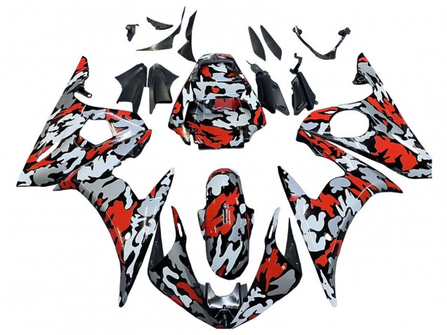 2005 Yamaha YZF 600 R6 Motorcycle Fairings - Black Red Grey Camouflage UK