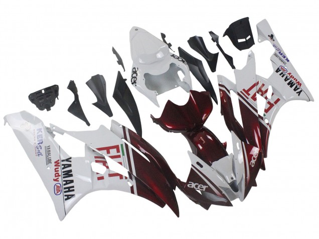 2006-2007 Yamaha YZF 600 R6 Motorcycle Fairings - White Maroon Red Fiat Acer Yamalube UK