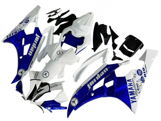 2006-2007 Yamaha YZF 600 R6 Motorcycle Fairings - White Blue Jordan UK