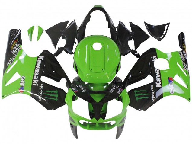 2002-2006 Kawasaki ZX12R Motorcycle Fairing - Green Glossy Black Elf Touch4 Monster UK