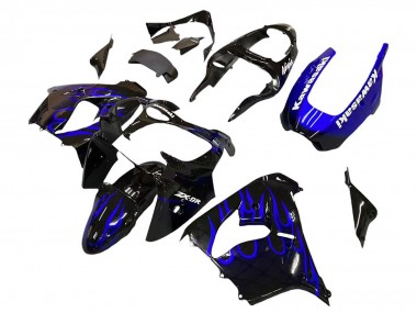 Best 2000-2001 Kawasaki ZX9R Motorcycle Fairings - Glossy Black Blue Flame White UK
