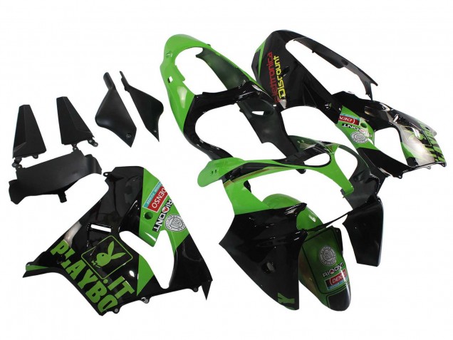 2000-2001 Kawasaki ZX9R Motorcycle Fairings - Green Black Playboy DENSO UK
