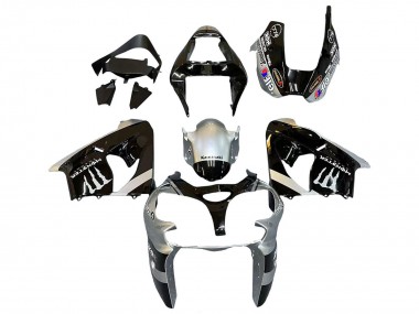 Best 2002-2003 Kawasaki ZX9R Motorcycle Fairings - Silver Glossy Black Monster Elf UK