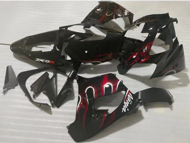 Best 2002-2003 Kawasaki ZX9R Motorcycle Fairing - Glossy Black Red Flame UK