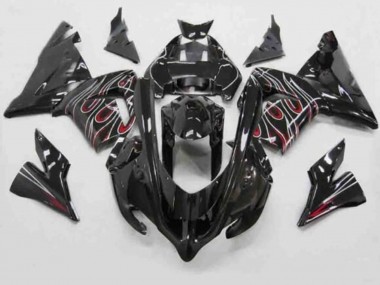 Best 2004-2005 Kawasaki ZX10R Motorcycle Fairings - Black Red White Flame UK