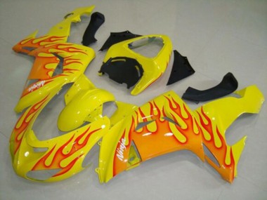 Best 2006-2007 Kawasaki ZX10R Motorcycle Fairings - Yellow Orange Flame UK