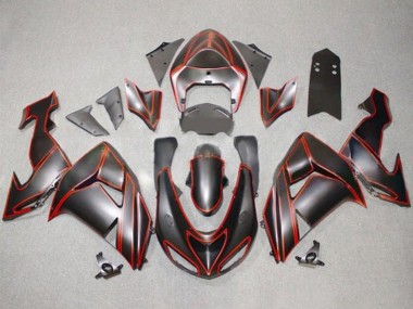 Best 2006-2007 Kawasaki ZX10R Motorcycle Fairings - Matte Black Red Pinstripe UK