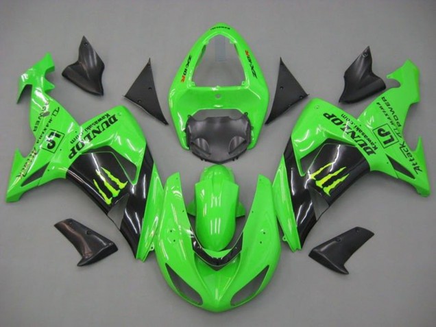 2006-2007 Kawasaki ZX10R Motorcycle Fairings - Green Glossy Black Monster Dunlop UK