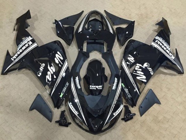 2006-2007 Kawasaki ZX10R Motorcycle Fairings - Glossy Black White Stripe Elf UK