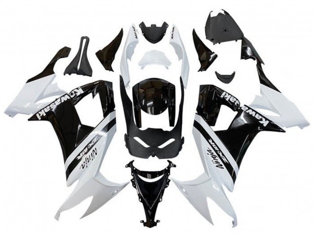 2008-2010 Kawasaki ZX10R Motorcycle Fairings - White Glossy Black Stripe UK