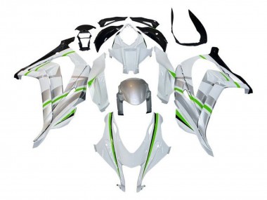 Best 2016-2020 Kawasaki ZX10R Motorcycle Fairings - White Silver Green Stripe UK
