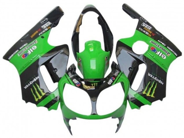 2000-2001 Kawasaki ZX12R Motorcycle Fairings - Green Black Yellow Elf Monster UK