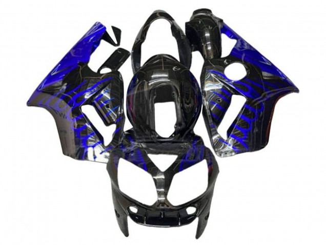 2002-2006 Kawasaki ZX12R Motorcycle Fairings - Glossy Black Blue Flame UK