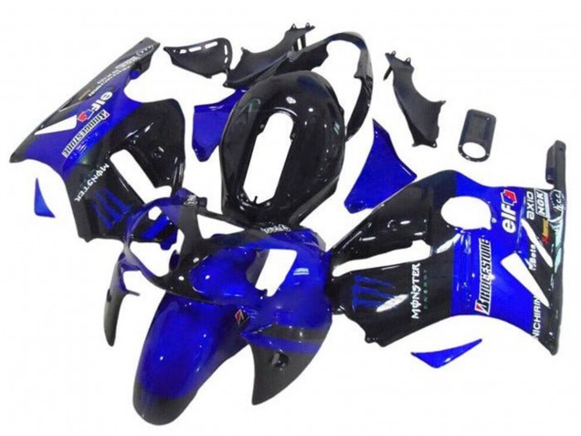 2002-2006 Kawasaki ZX12R Motorcycle Fairings - Blue Glossy Black Elf Bridgestone Monster UK