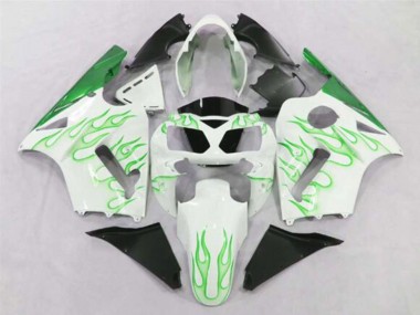 Best 2002-2006 Kawasaki ZX12R Motorcycle Fairings - White Green Flame UK