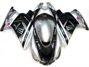 Best 2006-2011 Kawasaki ZX14R ZZR1400 Motorcycle Fairings - Silver Black Elf Touch4 Monster Bridgestone UK