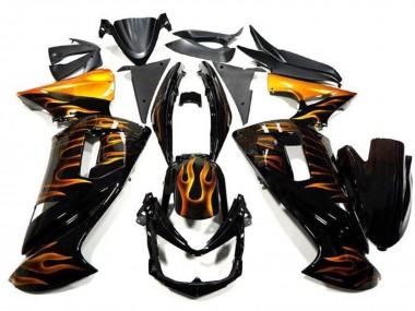 Best 2006-2008 Kawasaki Ninja 650 EX650 Motorcycle Fairings - Glossy Black Gold Flame UK
