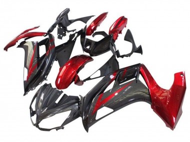 Best 2012-2016 Kawasaki Ninja 650 EX650 Motorcycle Fairings - Red Black Faux Carbon Fiber UK