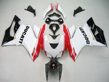 Best 2011-2014 Ducati Panigale 1199 Motorcycle Fairings - White Red Glossy Black Stripe UK