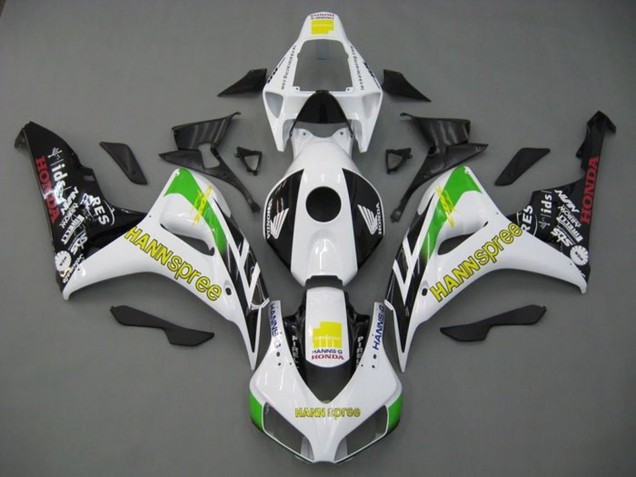 2006-2007 Honda CBR1000RR Motorcycle Fairings - White Green Yellow Glossy Black Hannspree UK