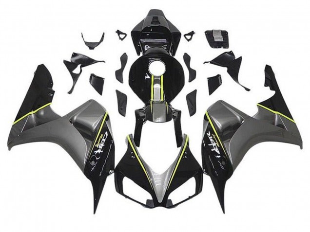 2006-2007 Honda CBR1000RR Motorcycle Fairings - Grey Glossy Black Yellow Stripe UK