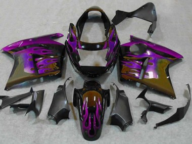 Best 1996-2007 Honda CBR1100XX Blackbird Motorcycle Fairings - Glossy Black Purple Flame UK