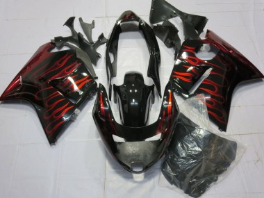 Best 1996-2007 Honda CBR1100XX Blackbird Motorcycle Fairings - Glossy Black Red Flame UK