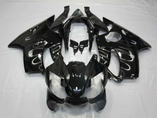2004-2007 Honda CBR600 F4i Motorcycle Fairings - Glossy Black White Flame UK