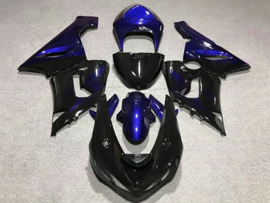 Best 2005-2006 Kawasaki ZX6R Motorcycle Fairing - Blue Glossy Black UK