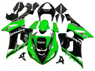 Best 2005-2006 Kawasaki ZX6R Motorcycle Fairings - Glossy Black Green White Elf Touch4 Bridgestone UK