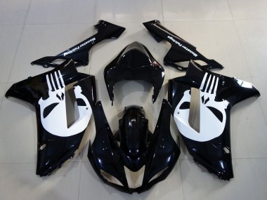 Best 2007-2008 Kawasaki ZX6R Motorcycle Fairings - Black White Skull UK