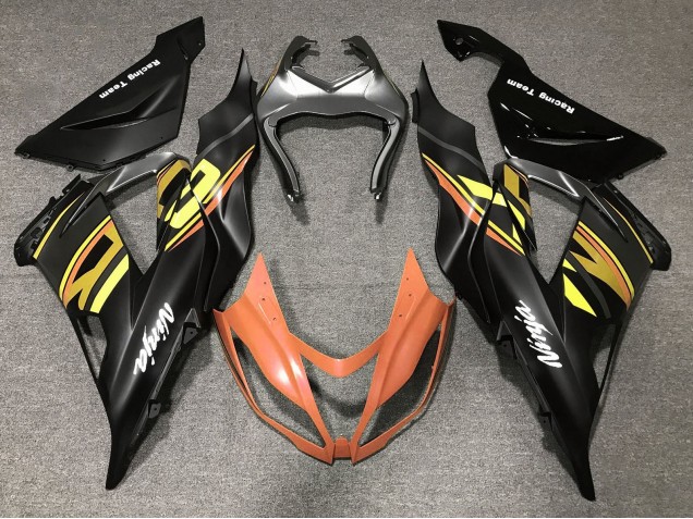 2013-2018 Kawasaki ZX6R Motorcycle Fairings - Matte Black Orange Gold UK