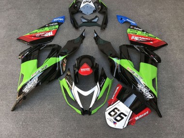 Best 2013-2018 Kawasaki ZX6R Motorcycle Fairings - Green Black Red White Motocard 66 UK