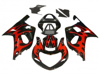 Best 2000-2002 Suzuki GSXR1000 Motorcycle Fairings - Glossy Black Red Tribal UK