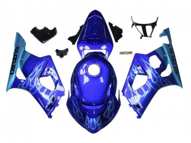 2003-2004 Suzuki GSXR 1000 Motorcycle Fairings - Blue Light Blue White Flame UK