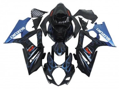 Best 2005-2006 Suzuki GSXR 1000 Motorcycle Fairings - Black Light Blue Flame UK