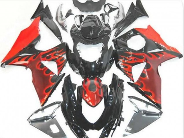 2009-2016 Suzuki GSXR 1000 Motorcycle Fairings - Glossy Black Red Flame UK